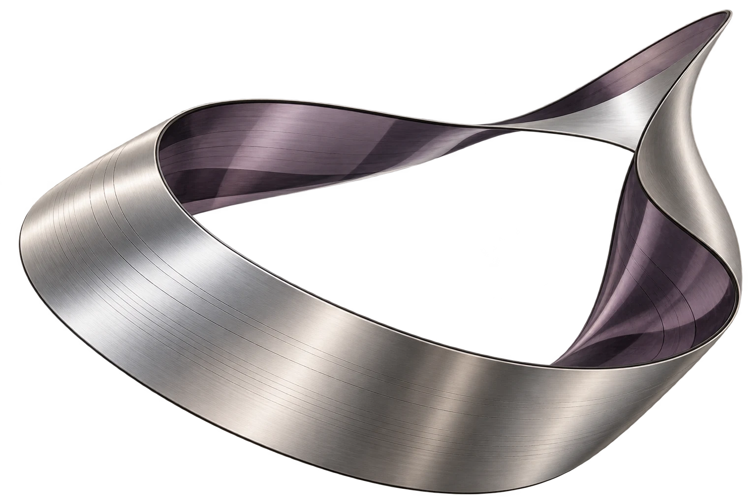 Œuvre numérique : boucle d’aluminium brossé à face intérieure violette.